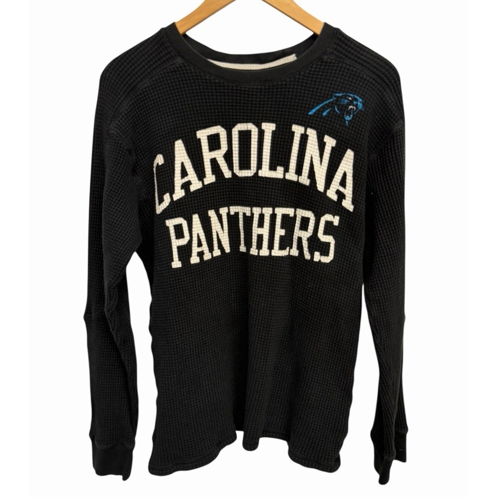 VTG Carolina Panthers Waffle Knit Henley Womens  M Thick Black NFL Football‎ 90s